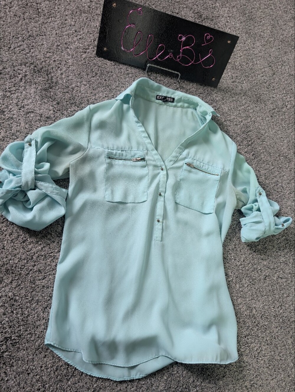 Used Fair Condition Express Women's Light Aqua Blouse xs